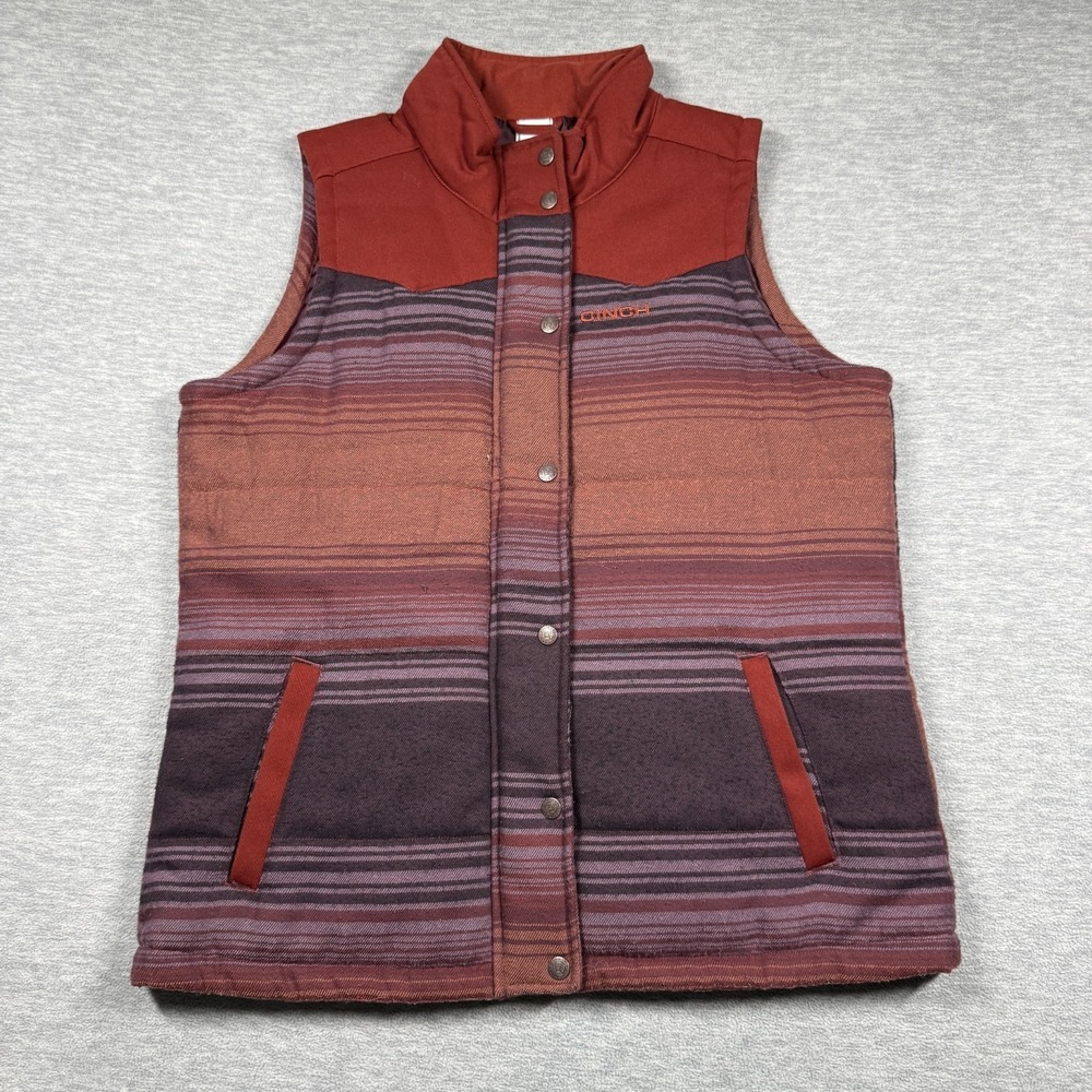 Cinch Vest Men XL Multicolor Stripe Padded Western Cowboy Full Snap Outdoor Warm